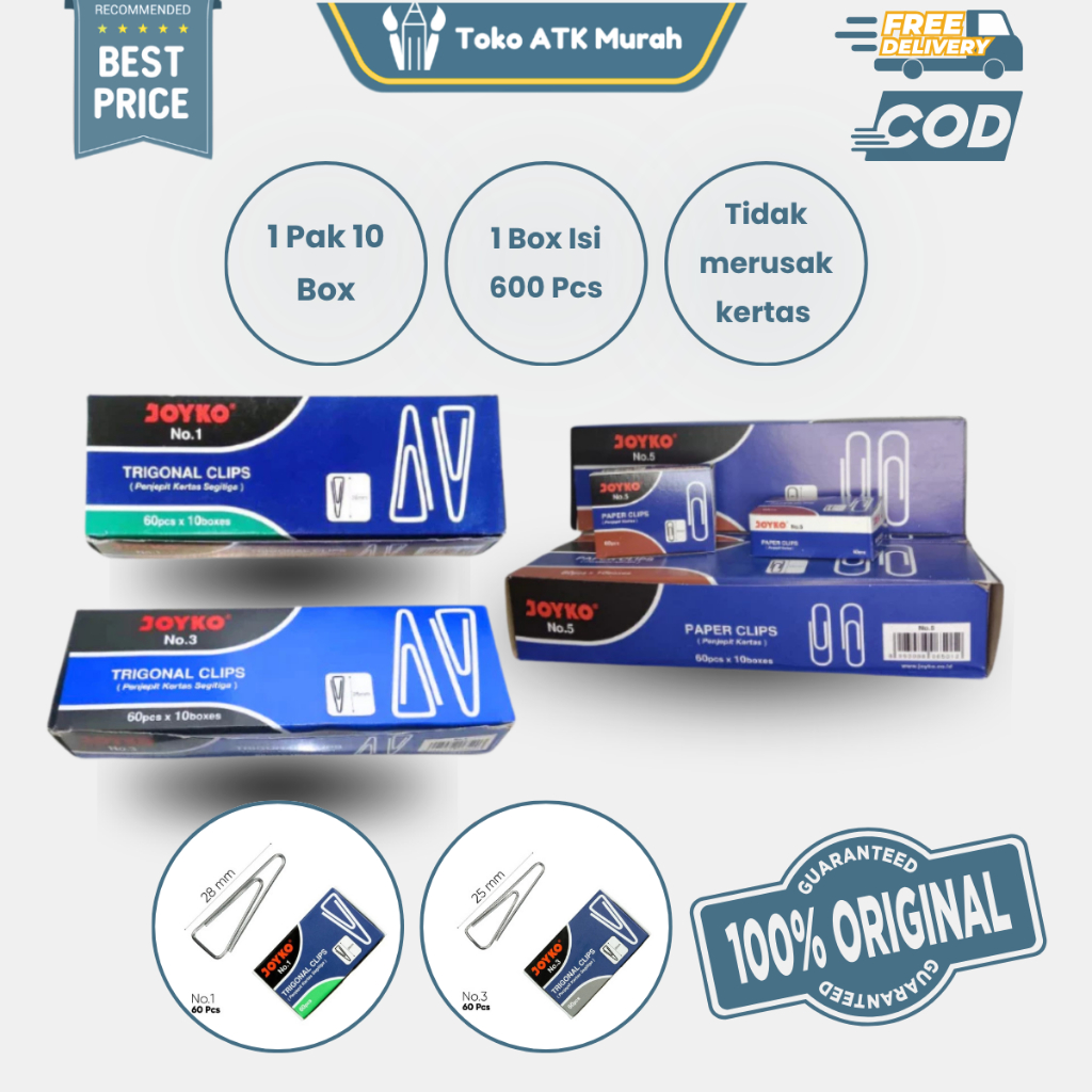 Jual Joyko Trigonal Klip No. 3 (25 mm) Kertas Paper Clips / 1 Box - 600 ...