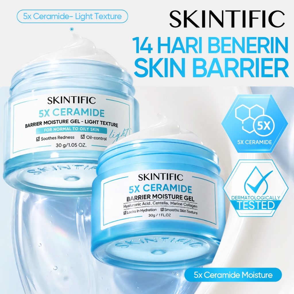SKINTIFIC - 5X Ceramide Barrier Moisturizer Wajah/Badan Krim - Untuk Kulit Berjerawat/Kering/Sensitif/Berminyak/Iritasi Ringan - Repair/Sooth/Moisturize/Calming - Day & Night Facial Moisturizer