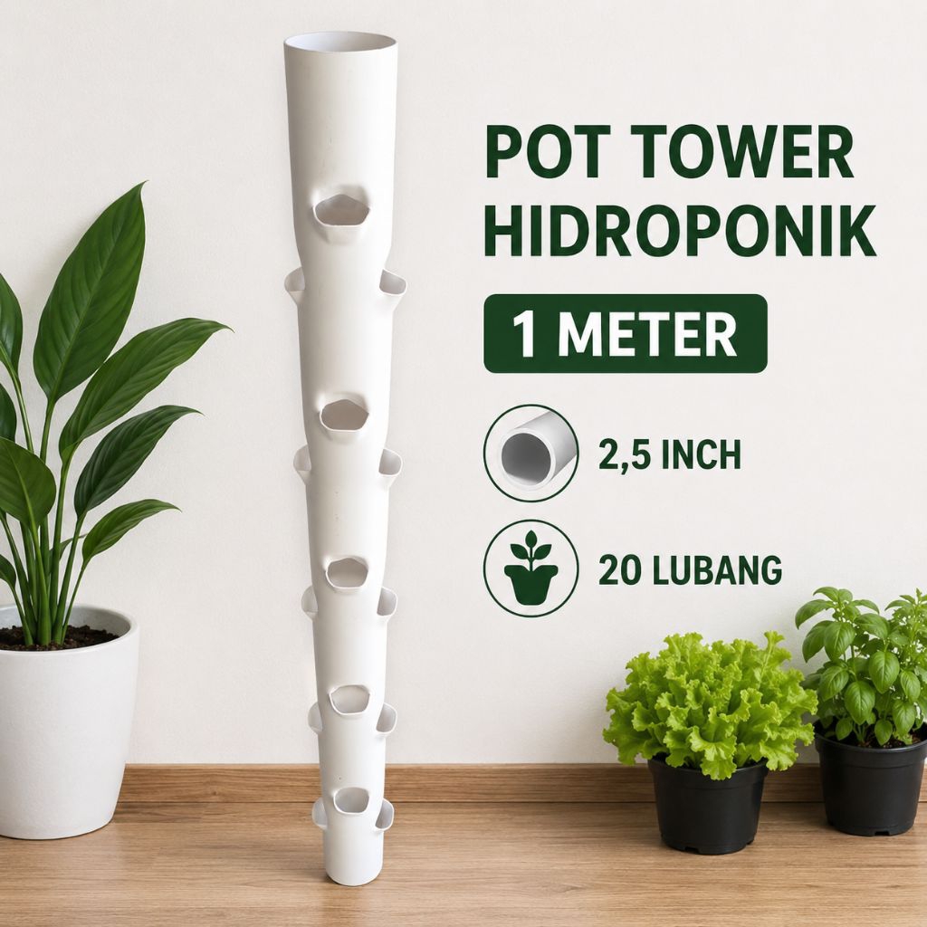Pot Tower Hidroponik PVC 1 Meter 2,5 Inch 20 Lubang | Vertical Garden | Cocok untuk Sayuran & Tanaman Hias