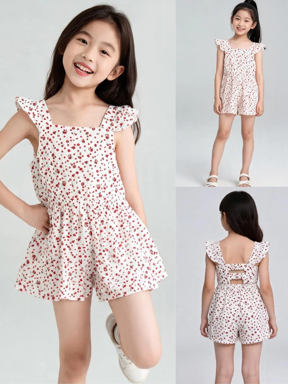 Romper Anak Perempuan Junior OSK Floral Crinkle Cotton Romper - 2715