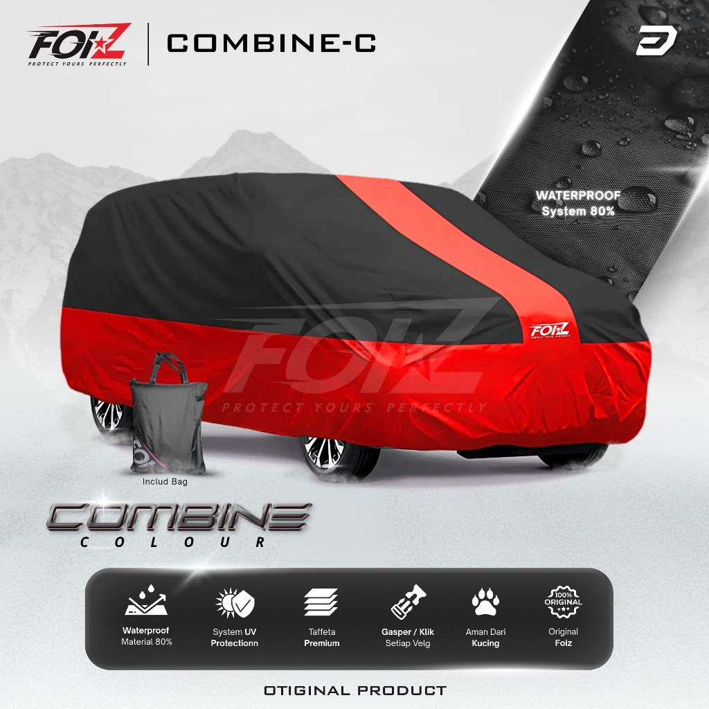DOF FOIZ Cover Penutup Mobil Outdoor Hitam List Kombinasi Xpander , Rush , Terios , New Livina , BRV , Stargazer , Sigra / Foiz  Sarung Penutup Mobil Hitam List Kombinasi Outdoor Indoor Waterproof
