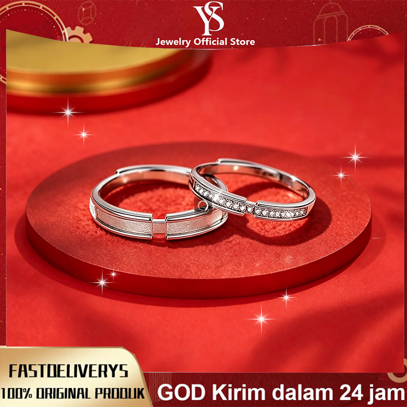 YSJEWELRY - Cincin Couple Titanium Platinum Anti Karat - Cincin Tunangan Pernikahan Berkilau Bisa Diatur