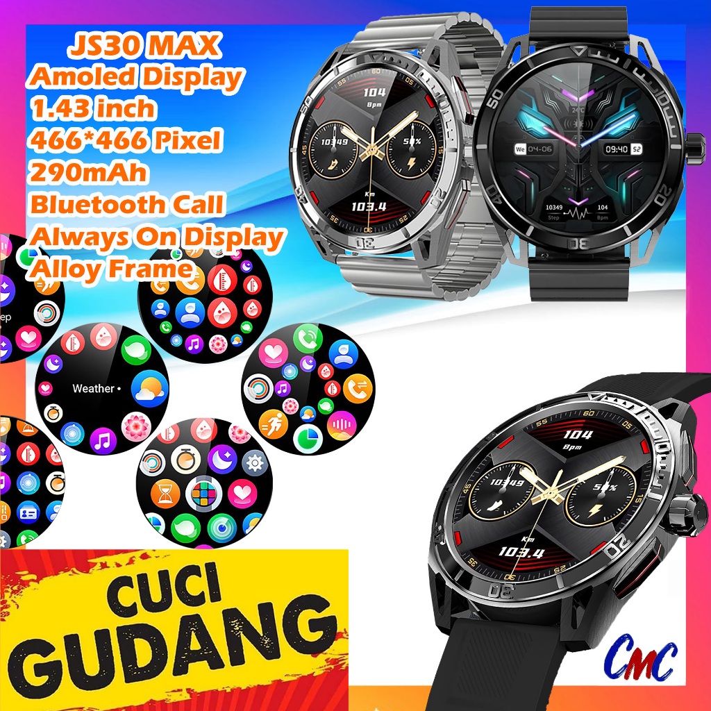 Jual JS30 Max AMOLED Smartwatch 1.43 inch Always On Display Jam Tangan ...