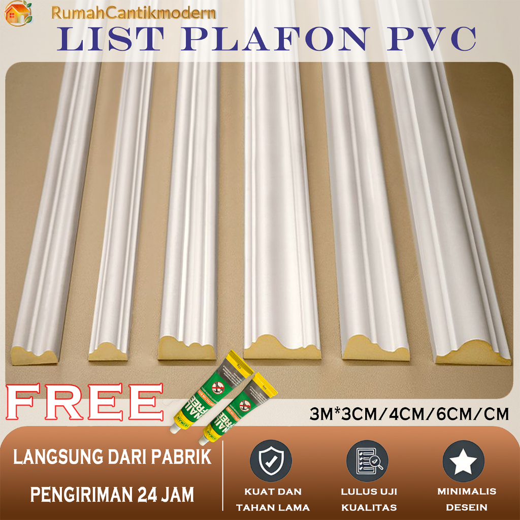 Jual List Plafon PVC 3M Tahan Rayap Wall Moulding List Moulding PVC ...