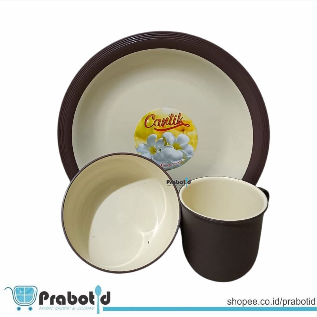 Piring Plastik | Mangkok Plastik | Gelas Plastik | Piring Aesthetic | Paket Piring Mangkok Gelas Plastik 3 PCS - PRABOTID