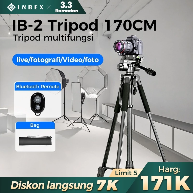 INBEX IB-2R 170cm Tripod Konten Kreator Tripod hp Bluetooth Remote Tripot HP Aluminum Tripod with Holder+Carry Bag - foto 1
