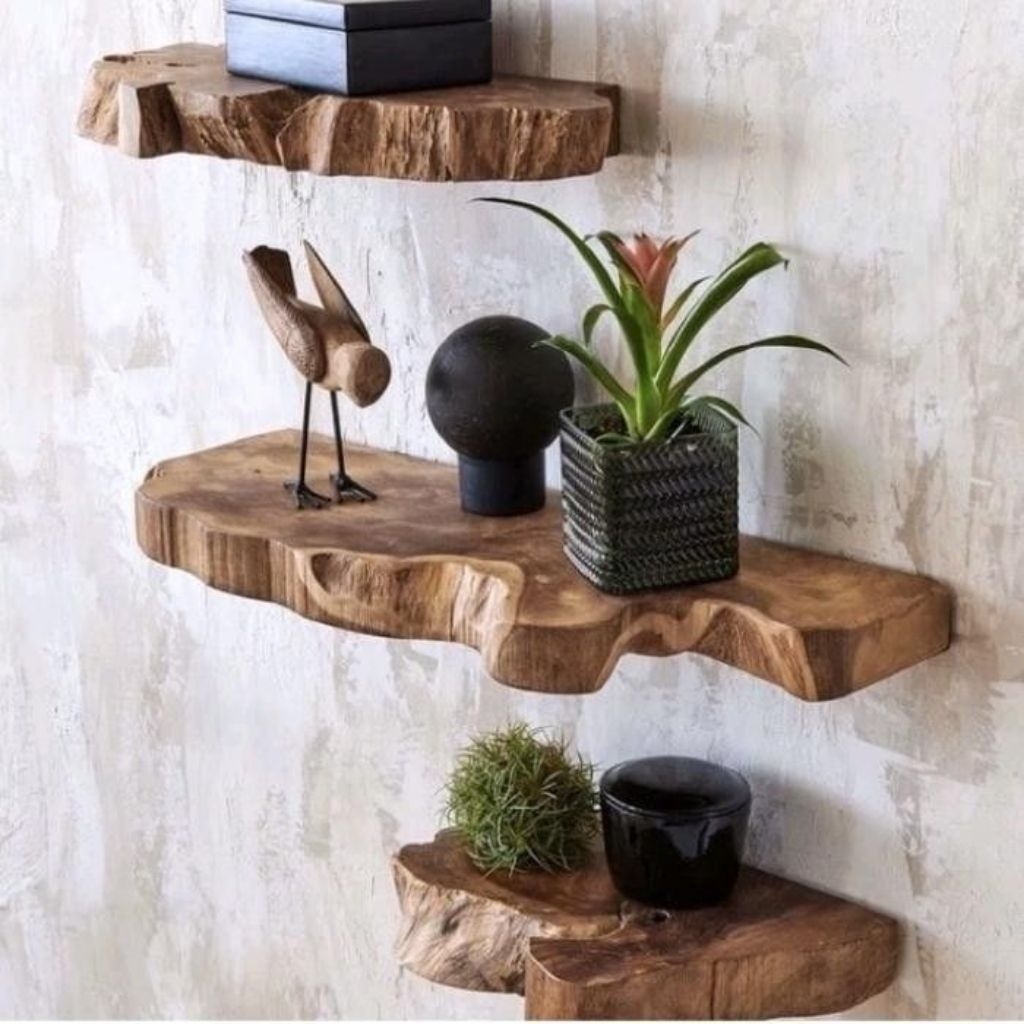 Jual rak dinding kayu minimalist akar jati solid kayu | Shopee Indonesia