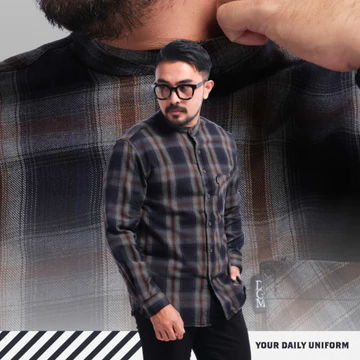DGM Kemeja Pria Flanel Kerah Sanghai Koko Lengan Panjang Premium 057