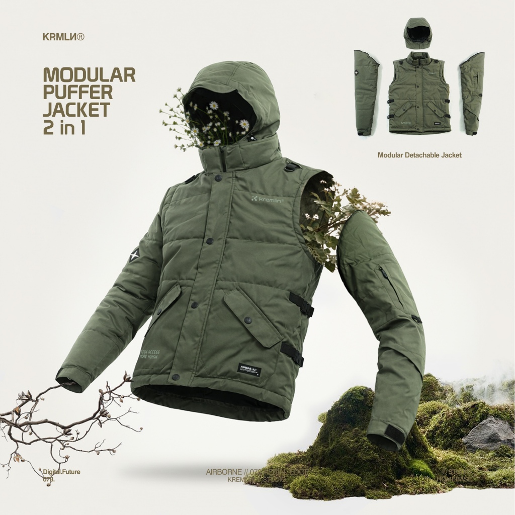 Jual KREMLIN Modular Puffer Jacket Vest 2 in 1 - Green Army - AIRBORNE ...