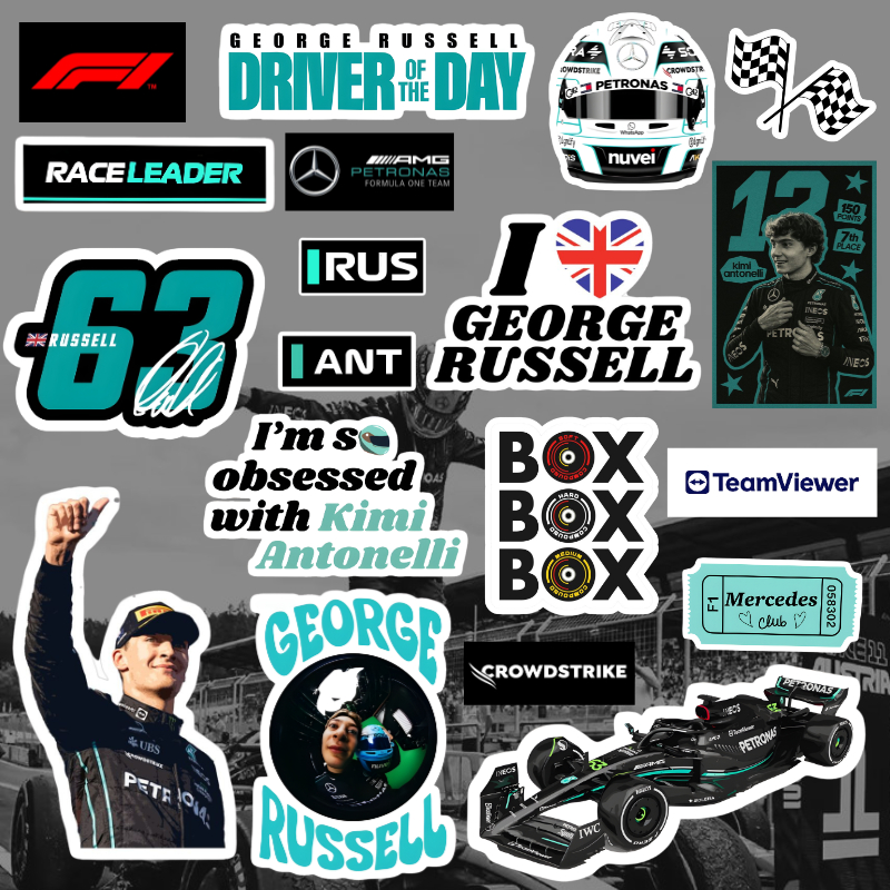 Jual Mercedes F1 Team George Russell Vinyl Sticker Pack Waterproof ...