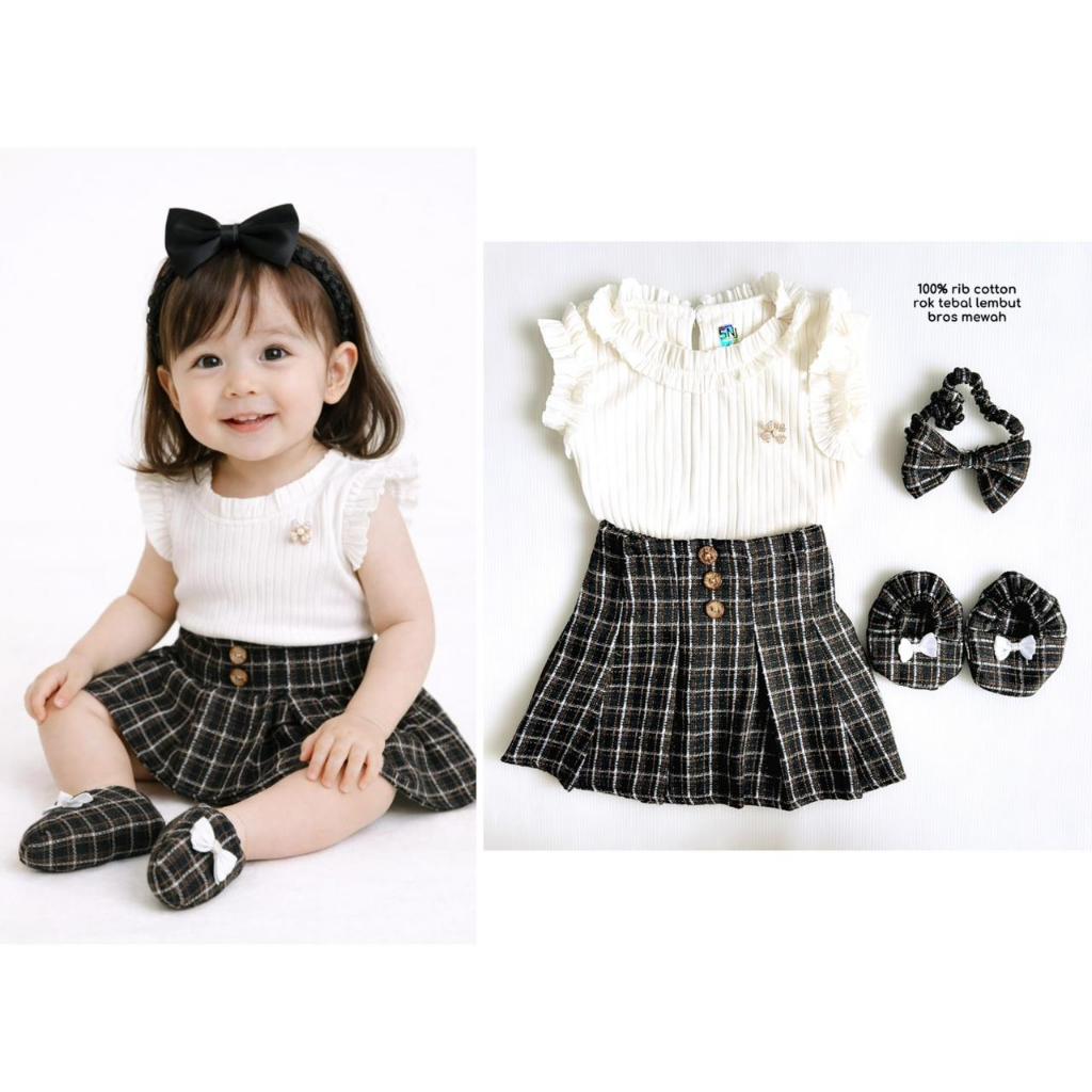 Jual Baju Bayi Rok Set Atasan Rib Knit Bandana Celana Skort kyo Stelly ...