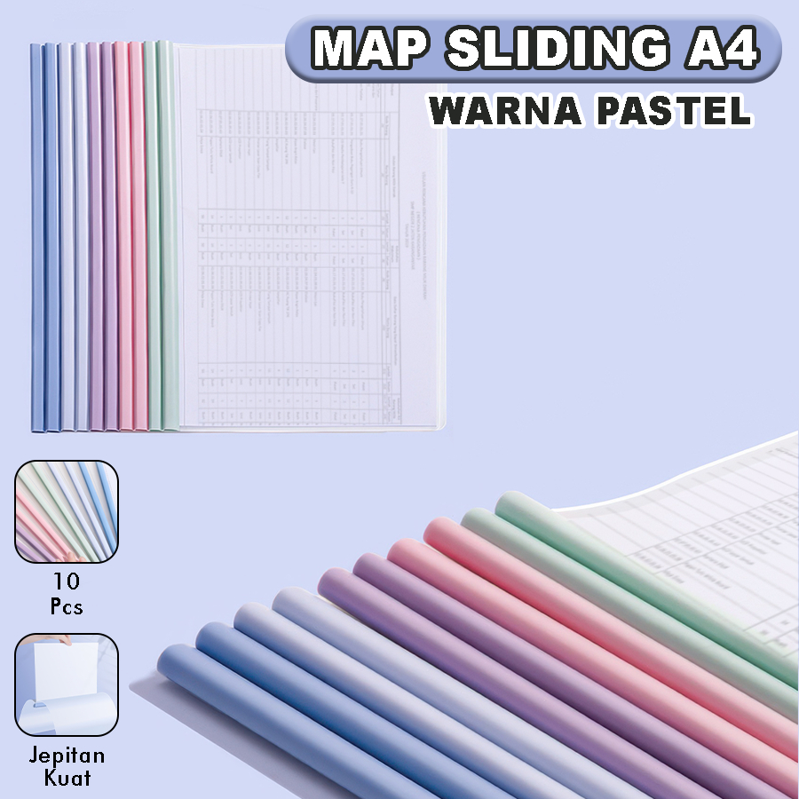 Jual Map Sliding A4 Warna Pastel Map Plastik Jepitan Kuat Folder ...