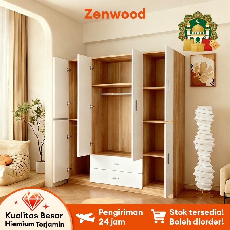 Jual Lemari Pakaian 4/6 Pintu dengan Laci Wardrobe Kayu 90/120CM Lemari ...
