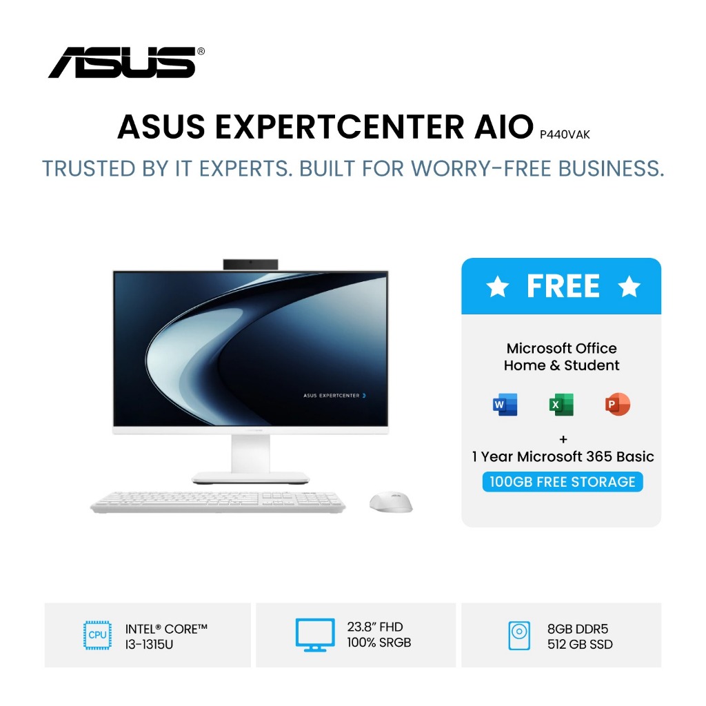 Asus All In One Desktop P440VAK [Intel Core i3-1315U Processor / Intel UHD Graphics / 8GB / 512GB / 23.8Inch / W11 / OHS] Black/White