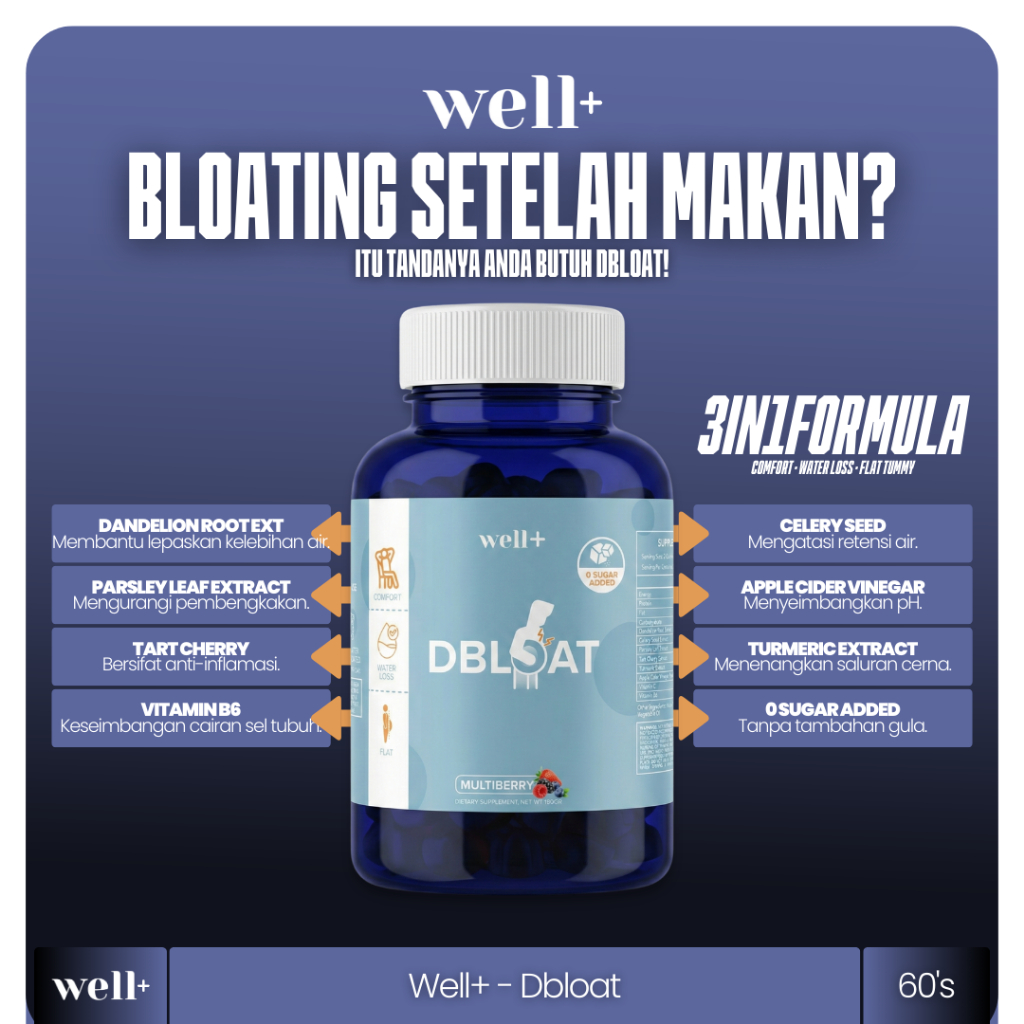 Jual Well+ Dbloat - Multiberry 60s - Suplemen Anti Bloating & Buang ...
