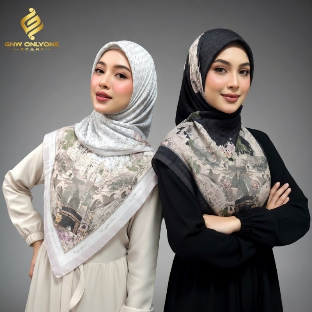 Kerudung Jilbab Oleh Oleh Haji & Umroh Hijab Segi Empat Voal  Motif Ka"bah Mekah