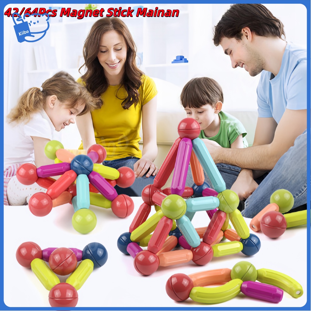 Jual 42/64 Pcs Magnet Stick Mainan Edukasi Anak Magnetic Stick 3D DIY ...