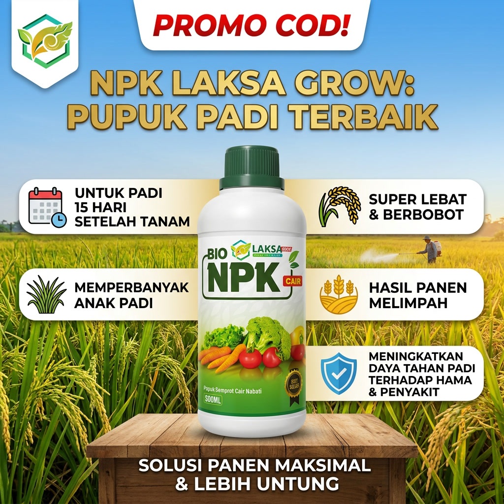 PROMO COD Pupuk Padi 15 Hari Setelah Tanam Terbaik 500ML NPK LAKSA GROW Pupuk Untuk Padi Supaya Banyak Anaknya - Pupuk Semprot Untuk Tanaman Padi Super Lebat dan Berbobot Hasil Panen Melimpah dan Meningkatkan Daya Tahan Terhadap Hama dan Penyakit Padi