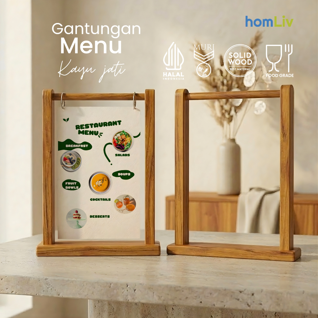 Jual homLiv Gantungan Menu Kayu Jati Wooden Menu Hanger | Shopee Indonesia
