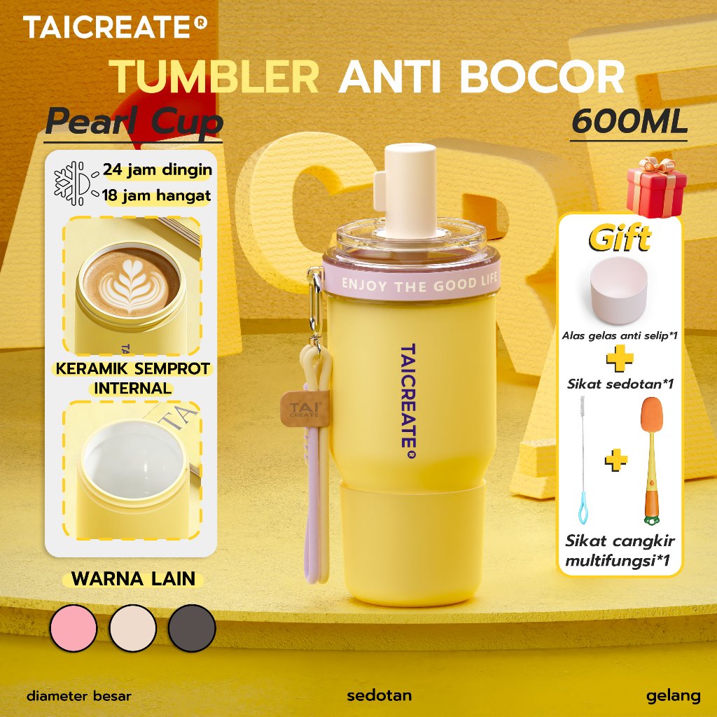 Taicreate Pearl Cup 600ml Tahan Dingin 24 Jam Bonus Karet Anti Slip & Sikat