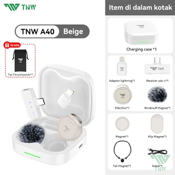 TNW A40 Wireless Microphone 2 In 1 Clip On Mic Magnetic Mikrofon AI Noise Canceling For Vlogger