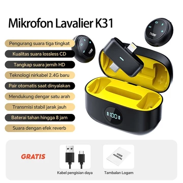 A37 K31 Pro Wireless Lavalier Microphone Dual Mic Magnetic Clip On 2 In 1 For IPhone Android