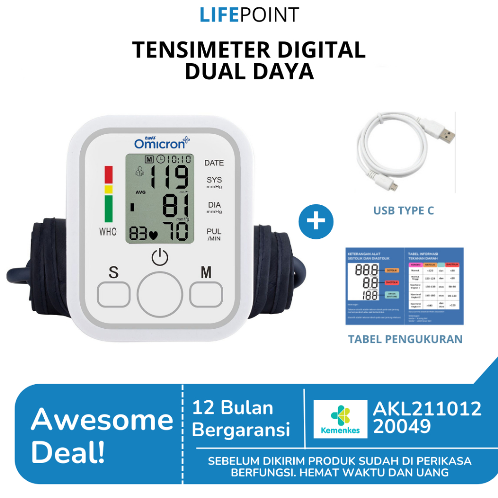 (LIFEPOINT) Alat Cek Pengukur Tekanan Tensi Darah Akurasi Tinggi Tensimeter Digital Sphygmomanometer Blood Pressure Monitor