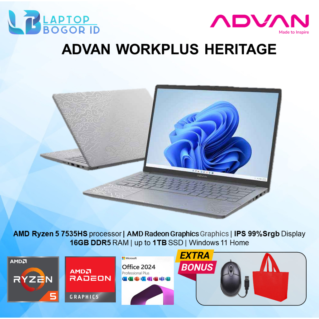 Jual Laptop Advan Workplus Heritage 14 Amd Ryzen 5 7535HS 32GB DDR5 1TB ...
