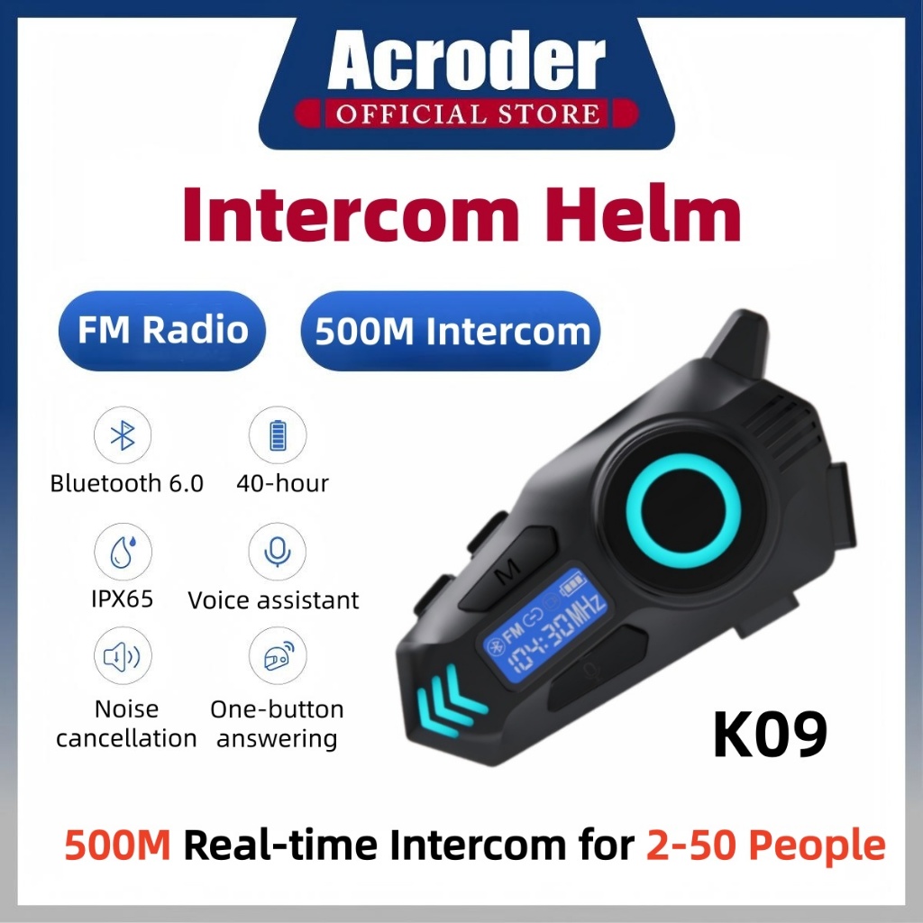 Jual Acroder Intercom Helm K09 2-50 Riders 500M FM Radio Bluetooth 6.0 ...