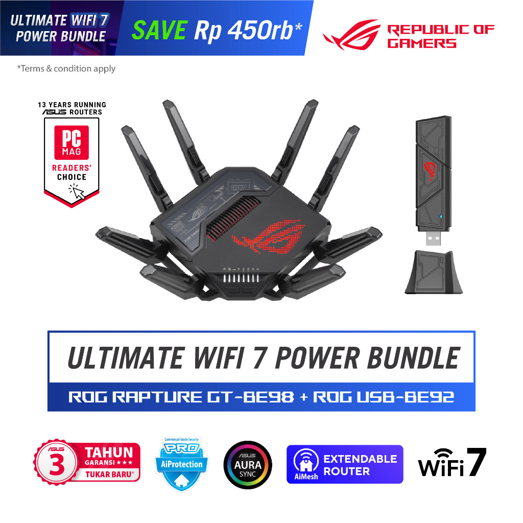 Jual ASUS ROG RAPTURE GT-BE98 + ROG USB-BE92 | ULTIMATE WIFI 7 POWER ...