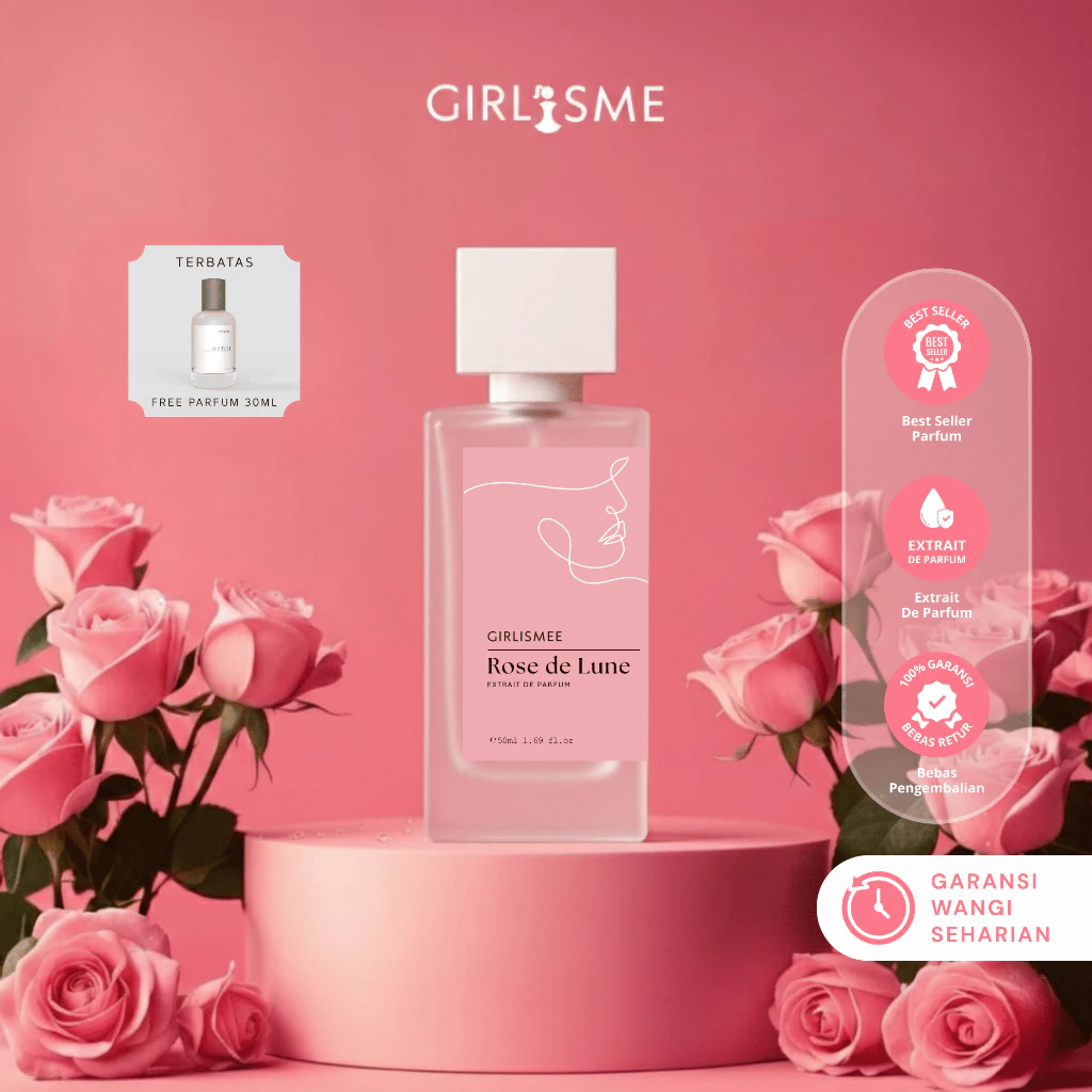 Pratinjau Grlsm by Girlisme Extrait De Parfum 50ml Rose De Lune Free EDP 30ml Perfume Wanita Wangi Seharian dan Tahan Lama