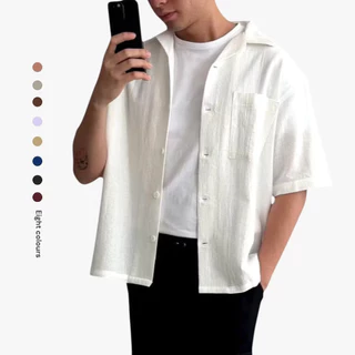 3SDR Cuban Bowling Oversized Linen Shirt Pria