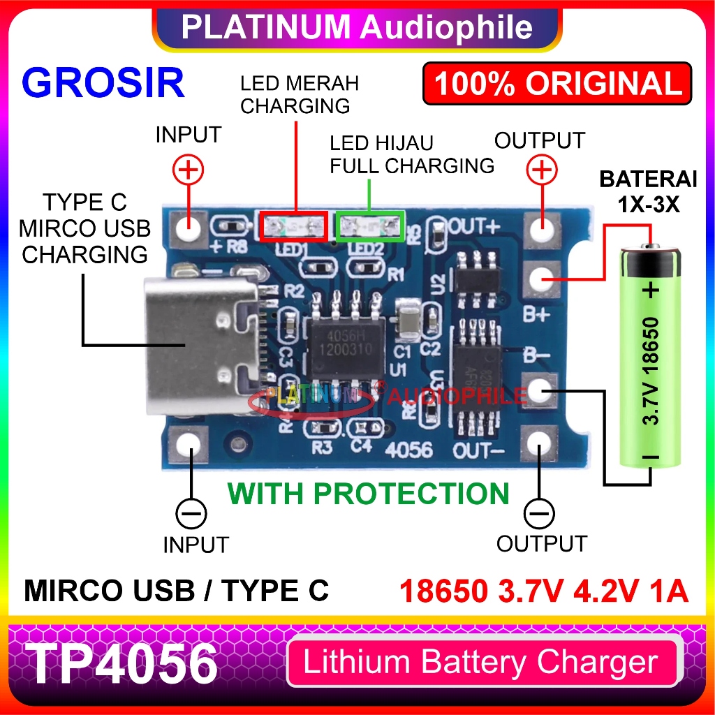5x TP4056 USB-C 18650 Li-Ion LiPo Lademodul 5V 1A Laderegler Charger