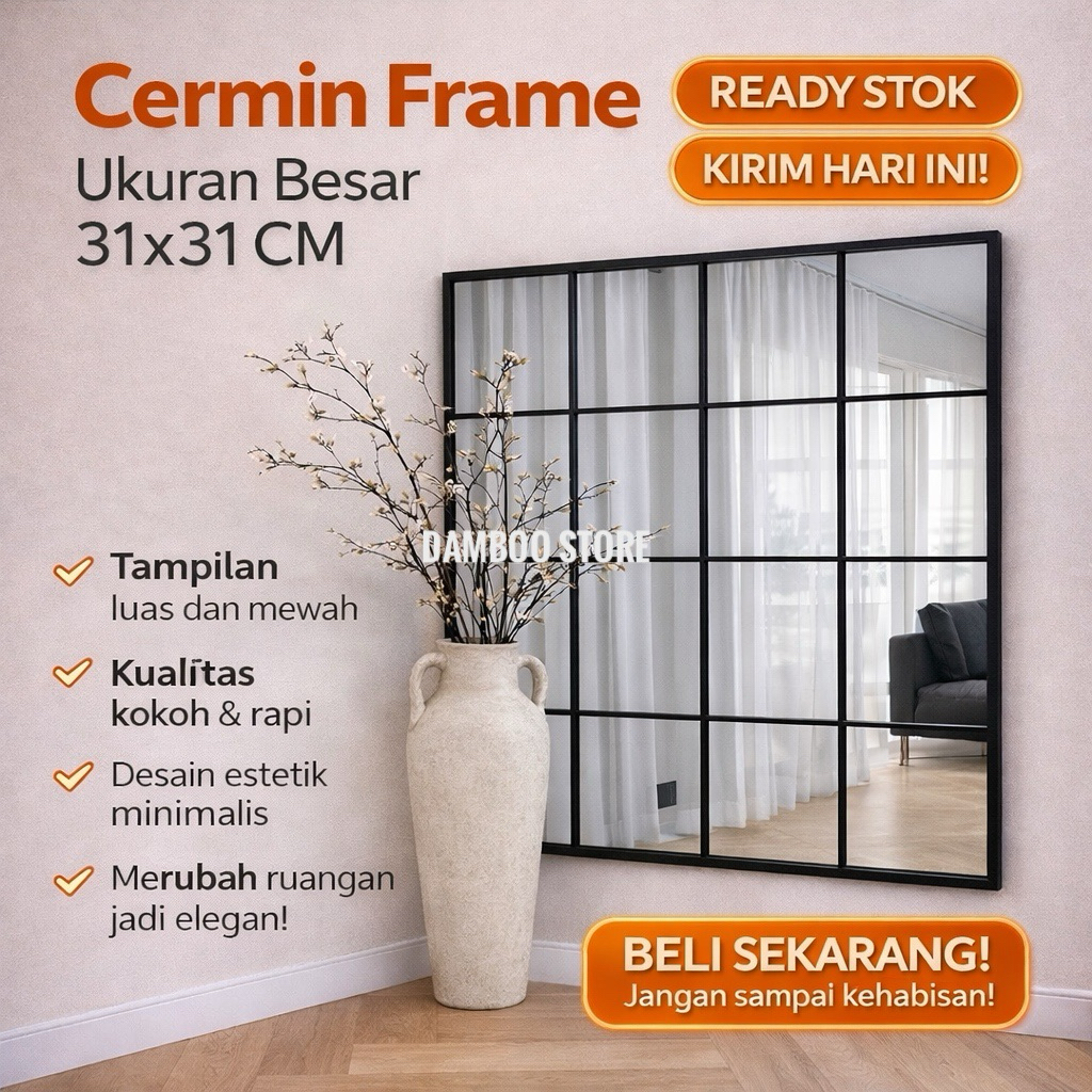 Jual cermin frame aesthetic ukuran 30 x 30 cm cermin dekorasi dinding ...