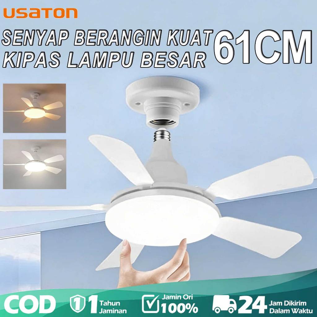 Jual USATON LAMPU KIPAS BESAR LED E27 2in1 61CM kipas angin lampu, 3 ...