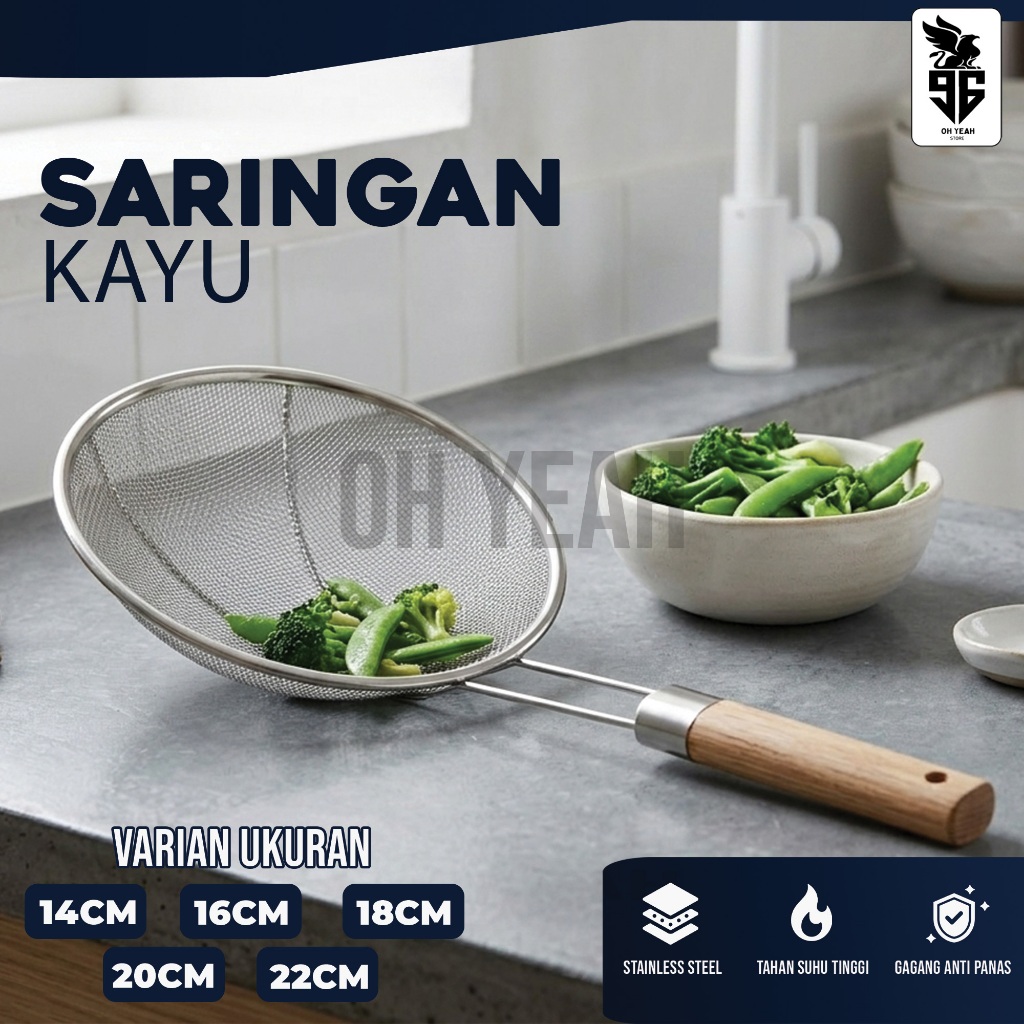Jual Alat Masak Saringan Stainless Steel Handle Kayu Tahan Panas Awet ...