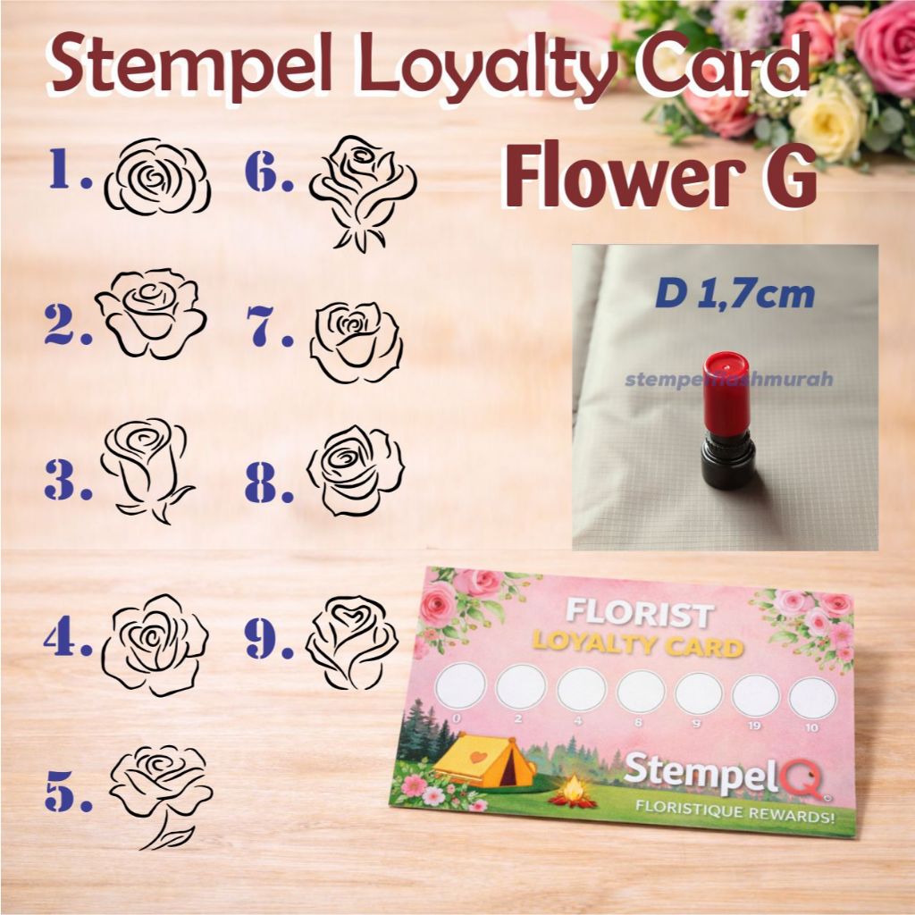 Jual stempel loyalty card flower G motif bunga tinta otomatis flash ...