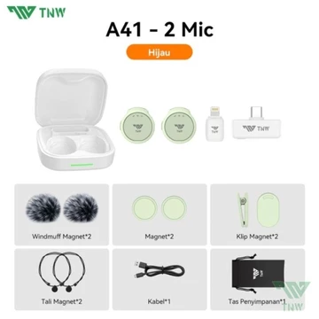 TNW A41 2 IN 1 Wireless Microphone Dual Magnetic Mikrofon Al Noise Reduction Mic Profesional