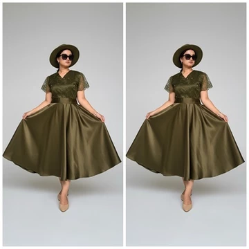 Dress Kombinasi Brukat Payung Satin Mewah XS 5XL