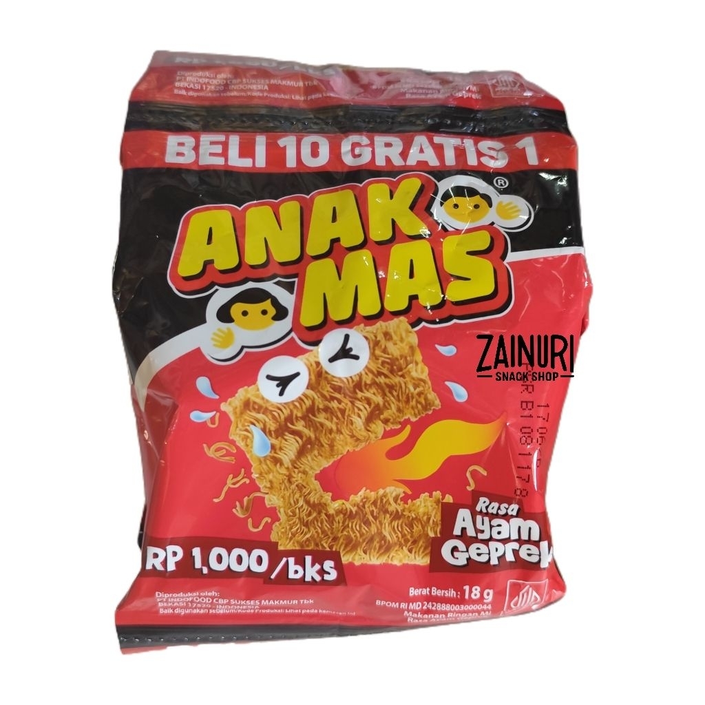 Jual Anak Mas Snack Mi Instan 18gr - 1 Renteng isi 10 Pcs (Bonus 1 Pcs ...