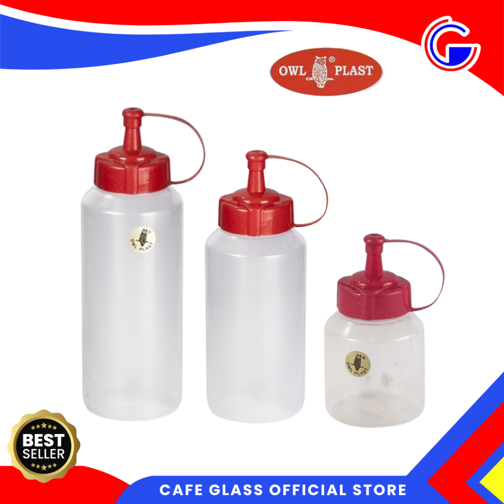 Botol Kecap Saos 150ml Owl Plast Eko Plastik Tebal Merah Hijau - Warung Warkop Resto