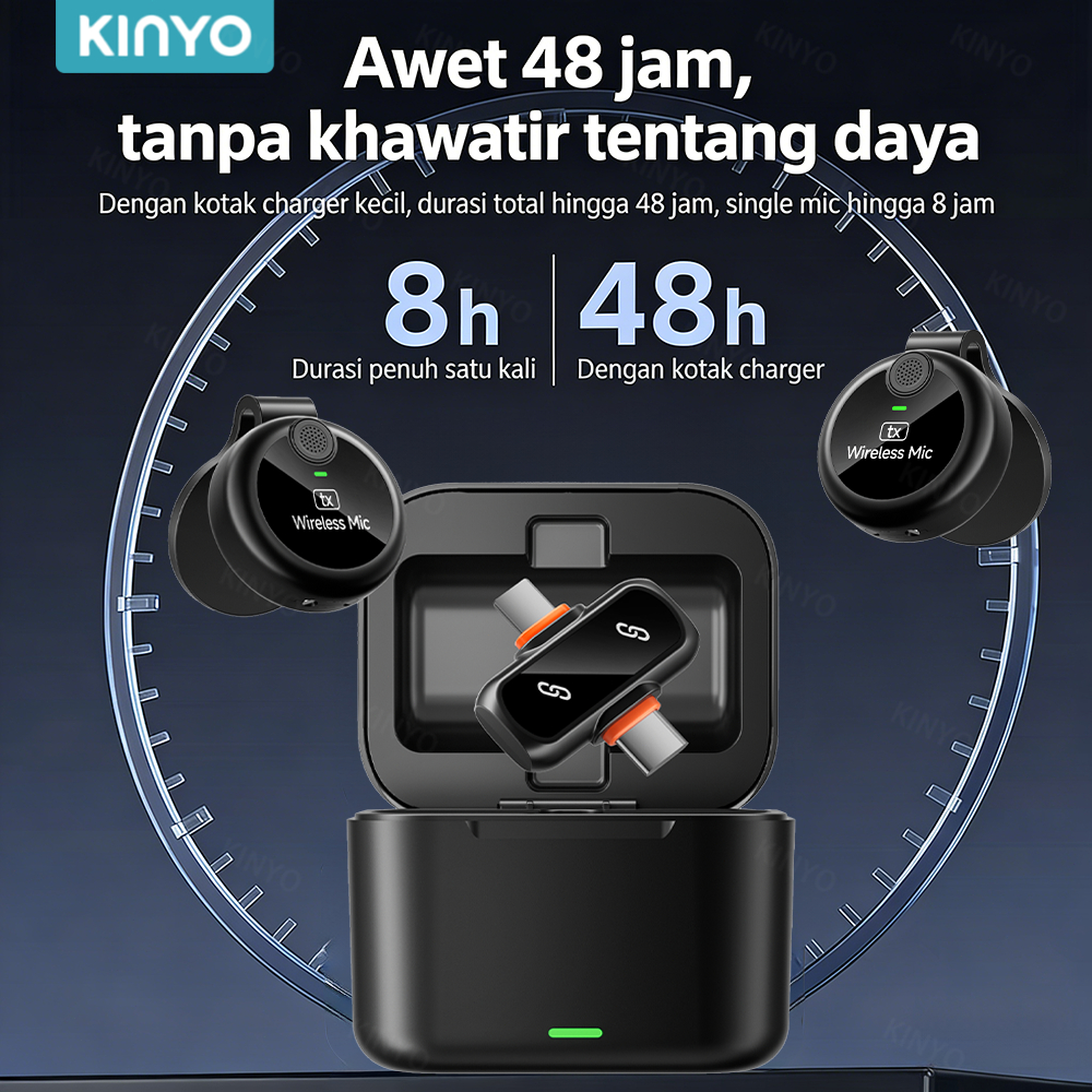 Jual KINYO J33 2-In-1 Wireless Microphone Dual Magnetic Lavalier Plug ...