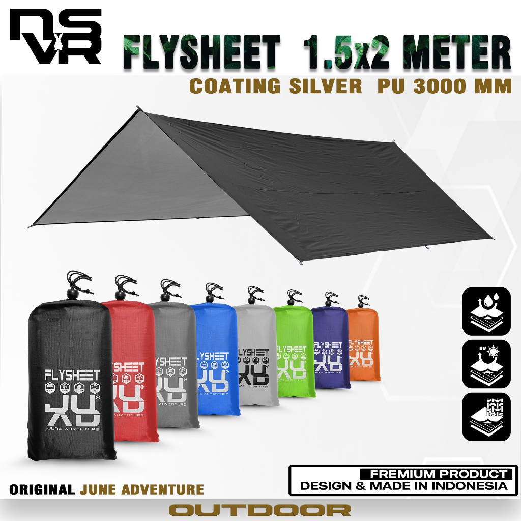 flysheet tenda 1.5x2 coating silver WP original june adventure flysheet waterproof 2x1.5 meter