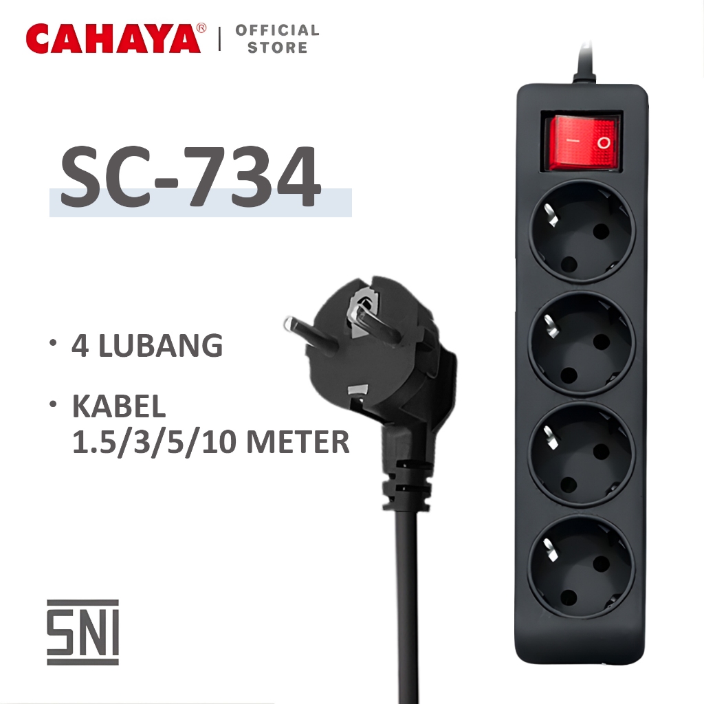 Cahaya - Stop Kontak + Kabel 2/3/4/5 Lubang 1.5/3/5/10 Meter Ber-sni Putih/hitam - foto 3