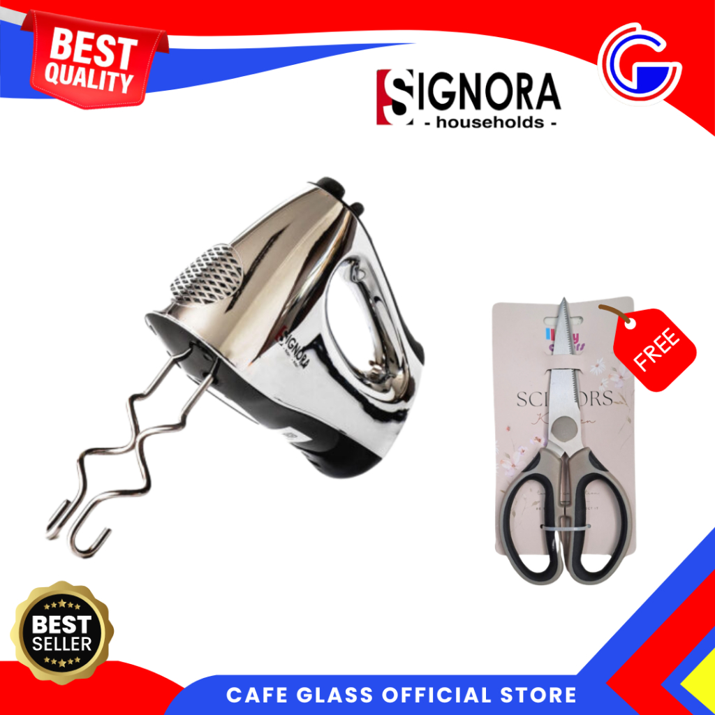 Hand Mixer Listrik Kue Signora Chrome - 5 Speed + Whisk Spiral + Hadiah