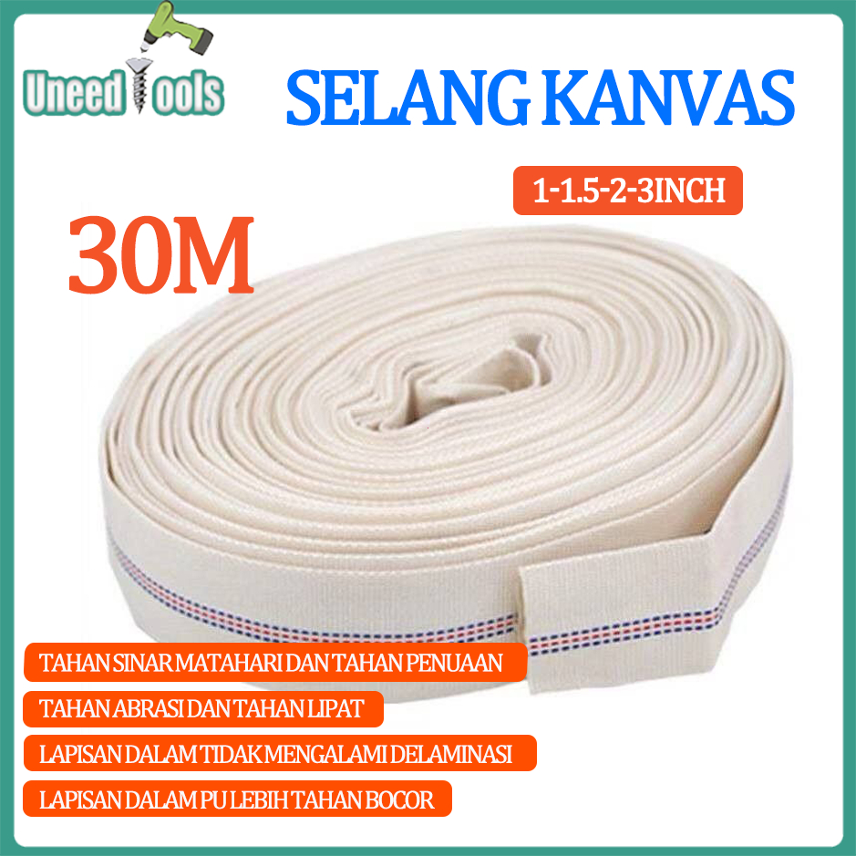 UneedTools Selang Air Kanvas Layflat 1, 1.5, 2, 3 Inch 10 / 20 / 30 / 50 Meter Selang Irigasi Petanian Kolam Ikan Tebal Anti Sobek Penyiraman Tanaman