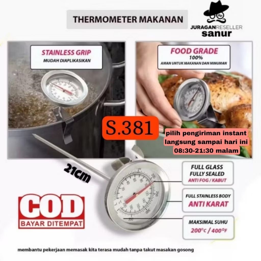 Jual Thermometer Kopi Frying Coffee Termometer ANALOG TUSUK Clip ...