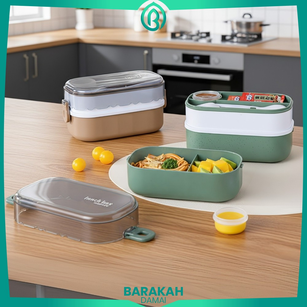 Jual Kotak Makan 2 Tingkat Anti Tumpah Portable / Lunch Box Bento Set ...