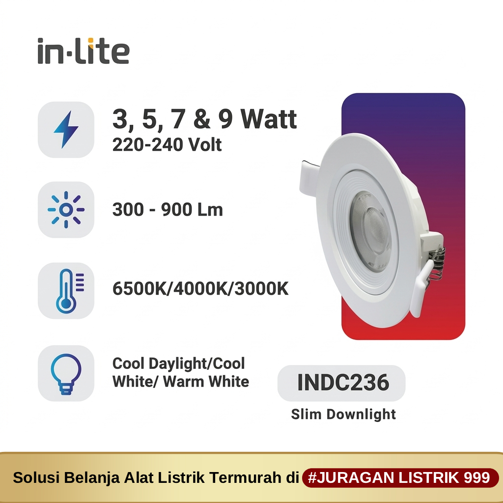 Jual InLite INDC236 Lampu LED Spotlight Slim Downlight Daya 3W/5W/7W/9W ...