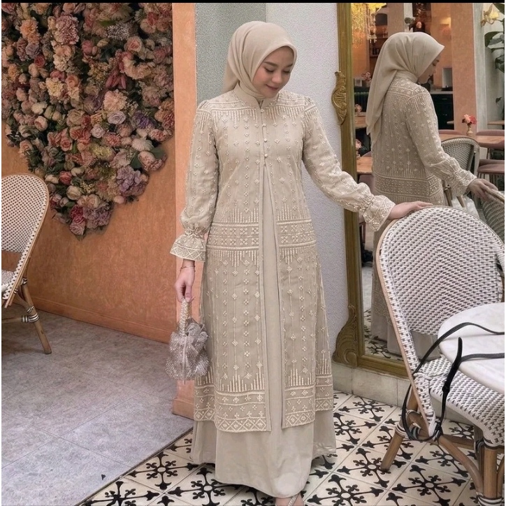 COD Zayna Dress Matt Anti Uv Mix Brukat Premium Gamis Kondangan Wanita Muslim Super Jumbo M L XL XXL XXXL XXXXL